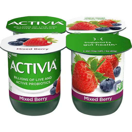 Activia Lowfat Probiotic Mixed Berry Yogurt, 4 Oz. Cups, 4 Count