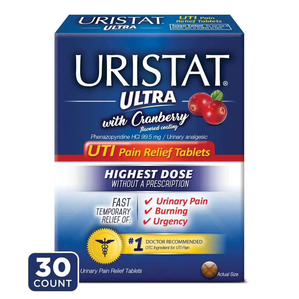 URISTAT Ultra UTI Pain Relief, Cranberry Flavored Coating, 30 Tablets ...